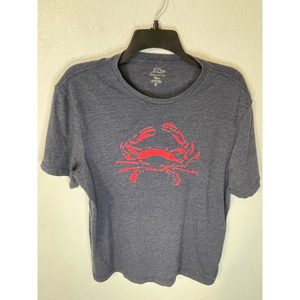 J Crew Essential Tee Men's Medium Navy Blue Red Crab Graphic Short Sleeve